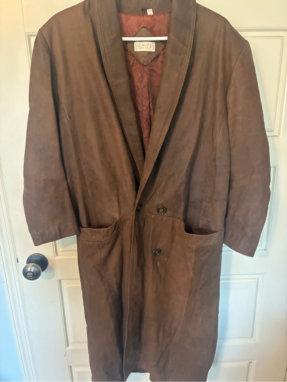 Scott Men's Brown Leather Trench Coat with Shawl Collar